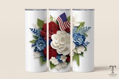 3D American Flag Color Flowers 20oz Sublimation Tumbler Wrap Product Image 1