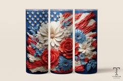 3D American Flag Flowers 20oz Sublimation Tumbler Wrap Product Image 1