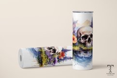 Watercolor Skull and Flowers 20oz Sublimation Tumbler Wrap Product Image 2