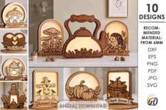 3D Fall Lamps Bundle Laser Cut. Night Light. Led Light SVG Product Image 1