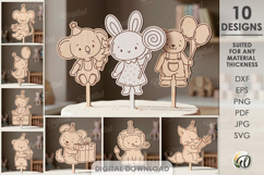 Kids Birthday Cake Toppers Bundle Laser Cut. Cake Topper SVG Product Image 1