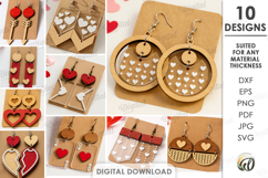 Valentine&#039;s Day Earrings Bundle Laser Cut. Drop Earrings SVG Product Image 1