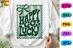 Happy Go Lucky Svg, Png, Preppy Bow, Stripes, Patrick's Day Product Image 1