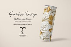 3D Gold and White Roses 20oz Sublimation Tumbler Wrap Product Image 5