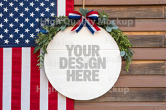 4th of July Round Wood Sign Mockup - Door Wood Sign Product Image 1