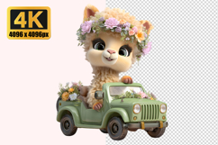 Cute Alpaca Wearing a Flower Transparent PNG Product Image 1