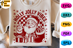 Holly Jolly Vibes Svg, Png, Santa, Checkered Christmas Shirt Product Image 1