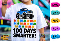 100 Days Smarter Svg, Png, Monster Truck, Tally Marks Shirt Product Image 1
