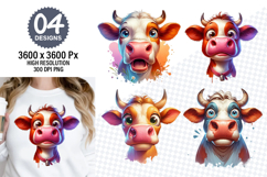 Watercolor Funny Cow Designs, Farm Animal Clipart PNG Product Image 1