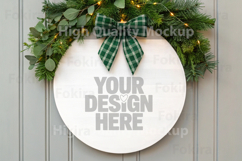 Christmas Round Wood Sign Mockup - Door Wood Sign Product Image 1