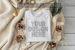 Christmas White T-shirt mockup - Christmas Background Product Image 1