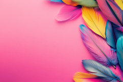 Colourful Feathers with Pink Background Wallpaper Product Image 1