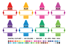Cute Crayons Holding Blank Signs Clip Art Set Product Image 1
