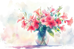 Watercolor Flowers Vase Background Wallpaper Product Image 1