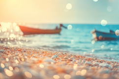 Boats on the Ocean with Blur Background Wallpaper Product Image 1