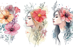 Watercolor Flower Girl Background Wallpaper Product Image 1