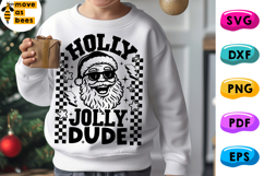 Holly Jolly Dude Svg,Png, Cool Santa,Checker Christmas Shirt Product Image 1