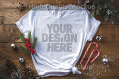 Christmas White T-shirt mockup - Christmas Background Product Image 1