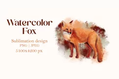 Watercolor fox painting, animal print art, sublimation png Product Image 1