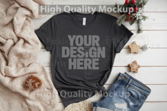Christmas Black T-shirt mockup - Christmas Background Product Image 1