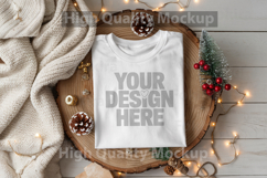 Christmas White T-shirt mockup - Christmas Background Product Image 1