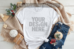 Christmas White T-shirt mockup - Christmas Background Product Image 1
