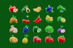 Fresh 3D Fruit & Vegetable Icons Bundle Product Image 2