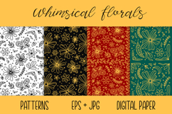 Whimsical Florals Digital Paper Patterns EPS JPG Cute Doodle Product Image 1