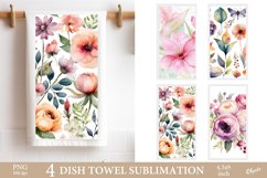 Watercolor Flower Sublimation. Kitchen Dish Towel PNG Product Image 1