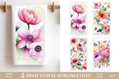 Watercolor Flower Sublimation. Kitchen Dish Towel PNG Product Image 1