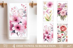 Dish Towel Watercolor Flower PNG. Kitchen Towel PNG Product Image 1