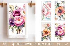 Watercolor Flower Sublimation. Kitchen Dish Towel PNG Product Image 1