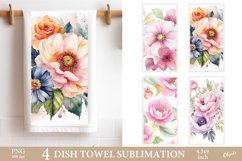 Watercolor Flower Kitchen Dish Towel Sublimation PNG Product Image 1