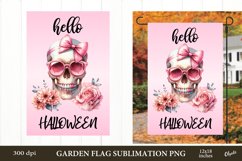 Halloween Garden Flag PNG. Pink Skull Sublimation PNG Product Image 1