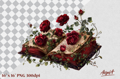 Open book clipart, gothic floral clipart, vintage red roses Product Image 1