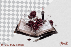 Gothic floral clipart, open book clipart, vintage red roses Product Image 1