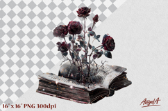 Open book clipart, gothic floral clipart, vintage red roses Product Image 1