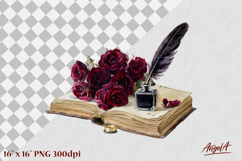 Gothic floral clipart, vintage open book clipart, red roses Product Image 1