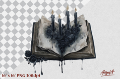 Open books clipart with black roses and candle, gothic PNG Product Image 1