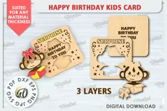 Happy Birthday Kids Card Laser Cut. Greeting Card SVG Product Image 2