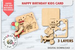 Happy Birthday Kids Card Laser Cut. Greeting Card SVG Product Image 2