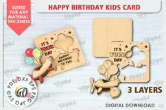 Happy Birthday Kids Card Laser Cut. Greeting Card SVG Product Image 2