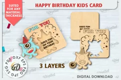 Happy Birthday Kids Card Laser Cut. Greeting Card SVG Product Image 2