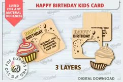 Happy Birthday Kids Card Laser Cut. Greeting Card SVG Product Image 2