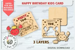 Happy Birthday Kids Card Laser Cut. Greeting Card SVG Product Image 2