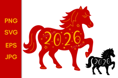 Horse 2026 New Year Symbol | Red Gold, Black SVG PNG Print Product Image 1