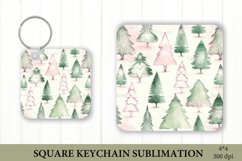Pastel Watercolor Vintage Christmas Tree Square Keychain PNG Product Image 1