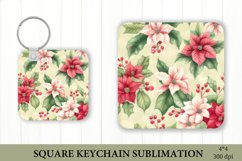 Watercolor Poinsettia Square Keychain Sublimation PNG. Product Image 1
