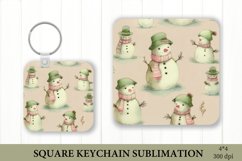 Pastel Watercolor Snowman Square Keychain PNG. Product Image 1