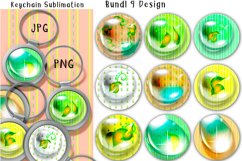 Keychain Bundle PNG, JPEG,Round Design/ Spring&amp;Abstraction  Colorful illustration - a bubble with an abstract drawing of a plant inside. 3 d lens effect, water droplets.